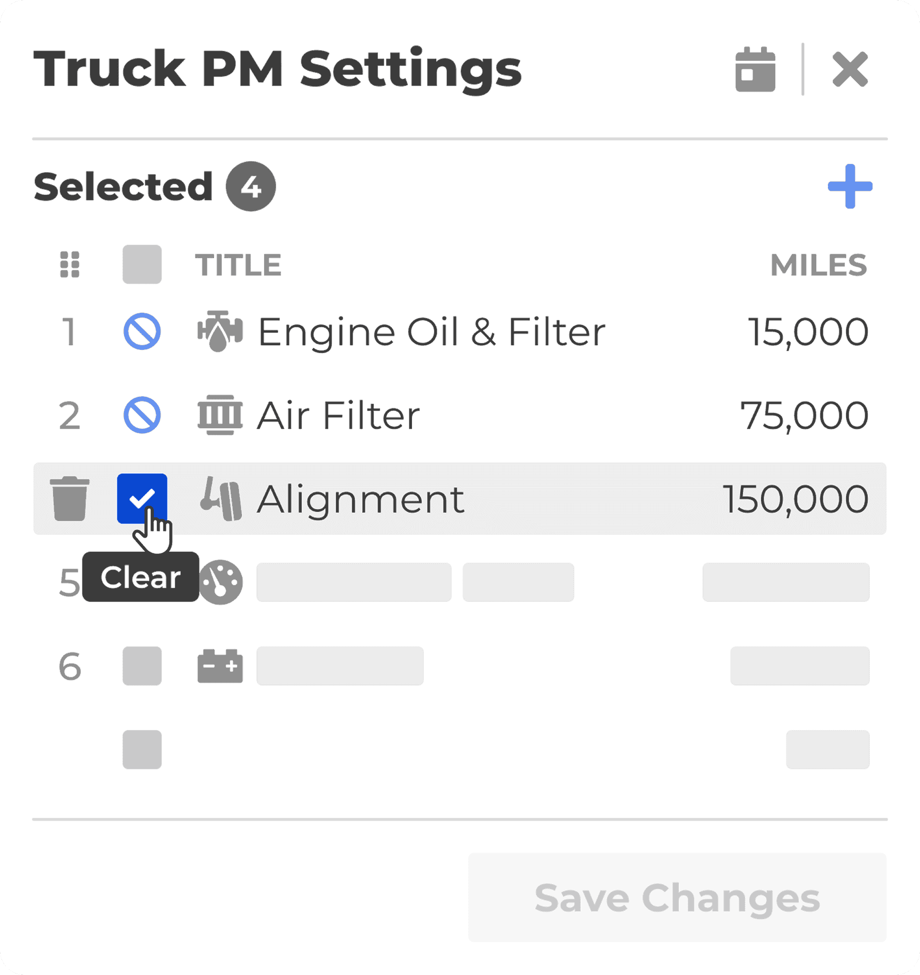 Preventive maintenance services tracking