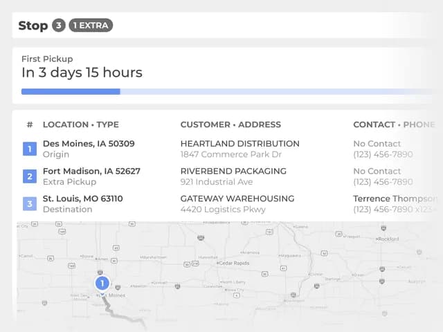 Stop details and map view for an active load