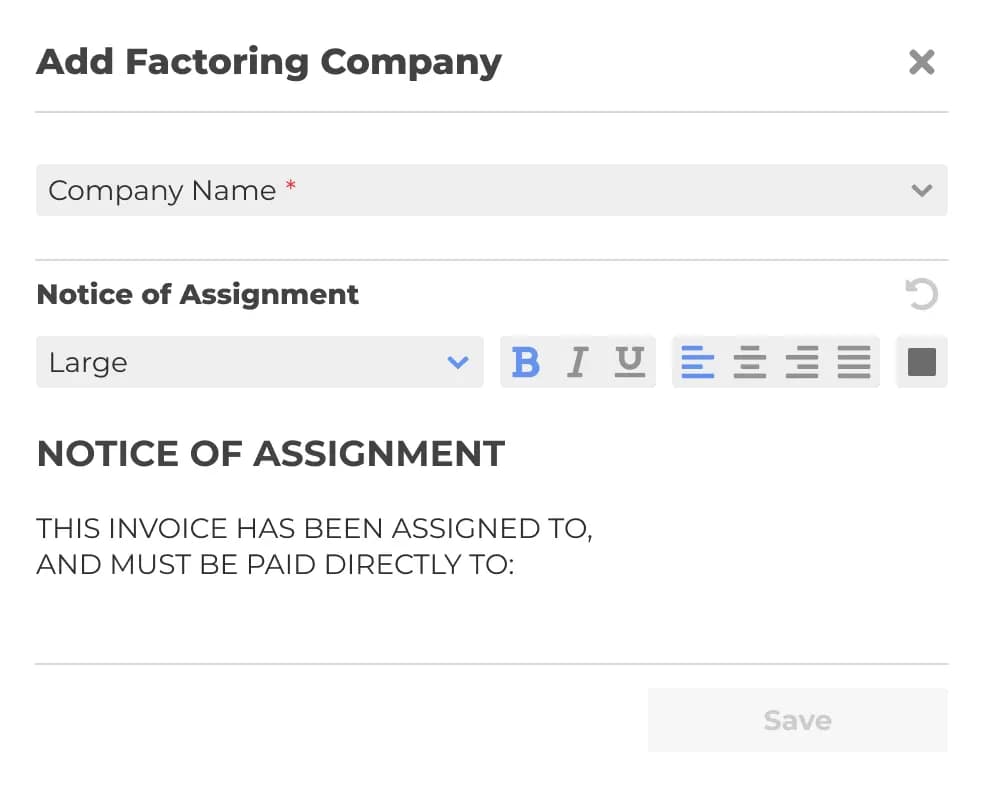 Factoring assignment modal