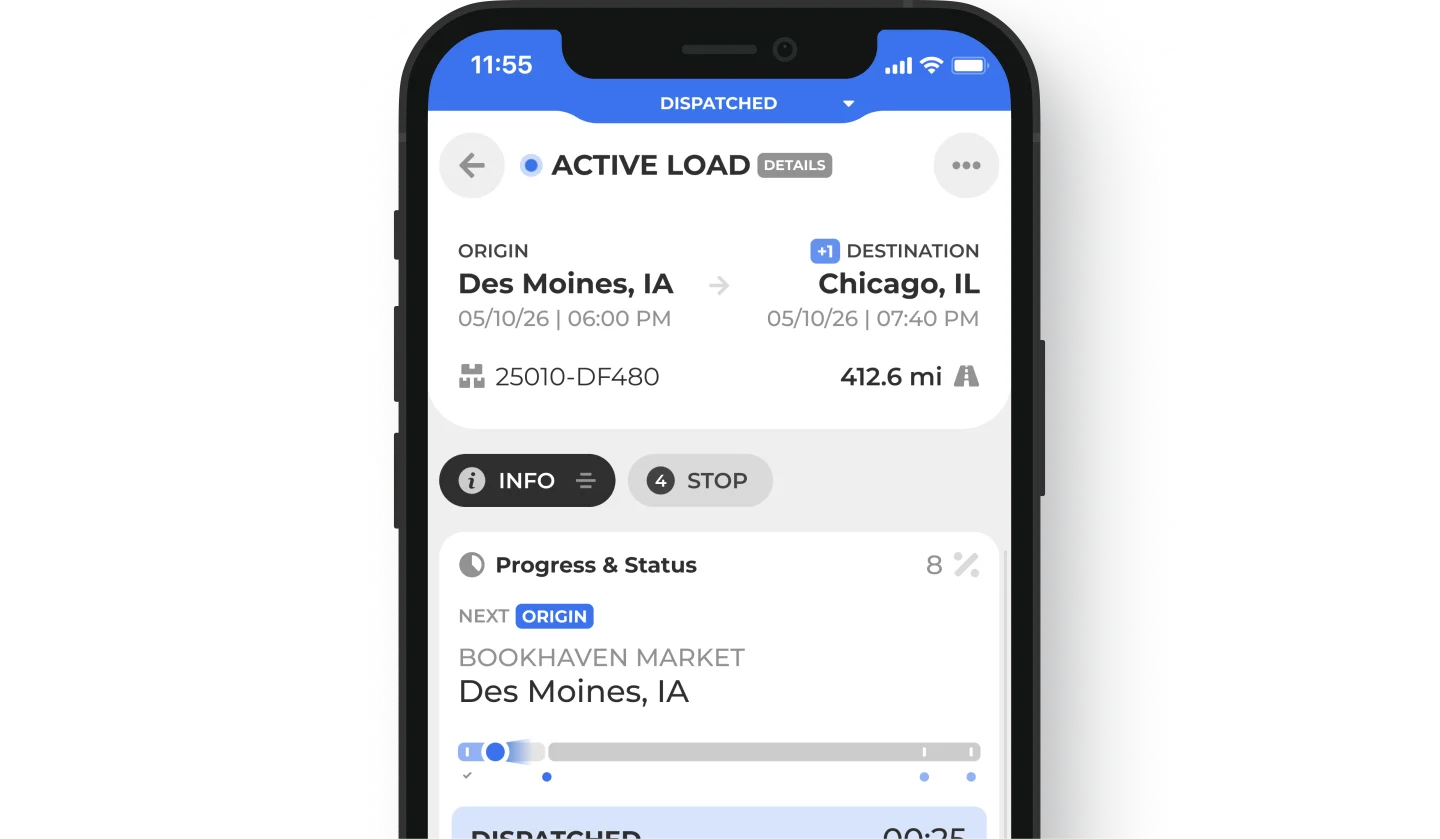 Carrier RUTE driver app active load details screen
