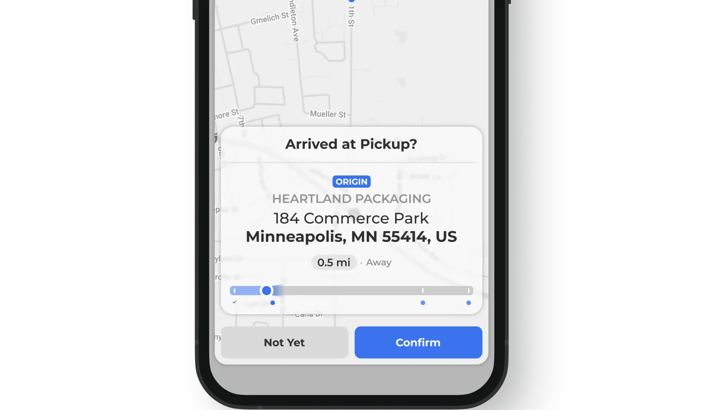 Carrier RUTE driver app arrived at pickup confirmation
