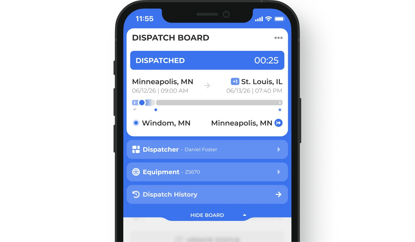 Carrier RUTE driver app dispatch board screen