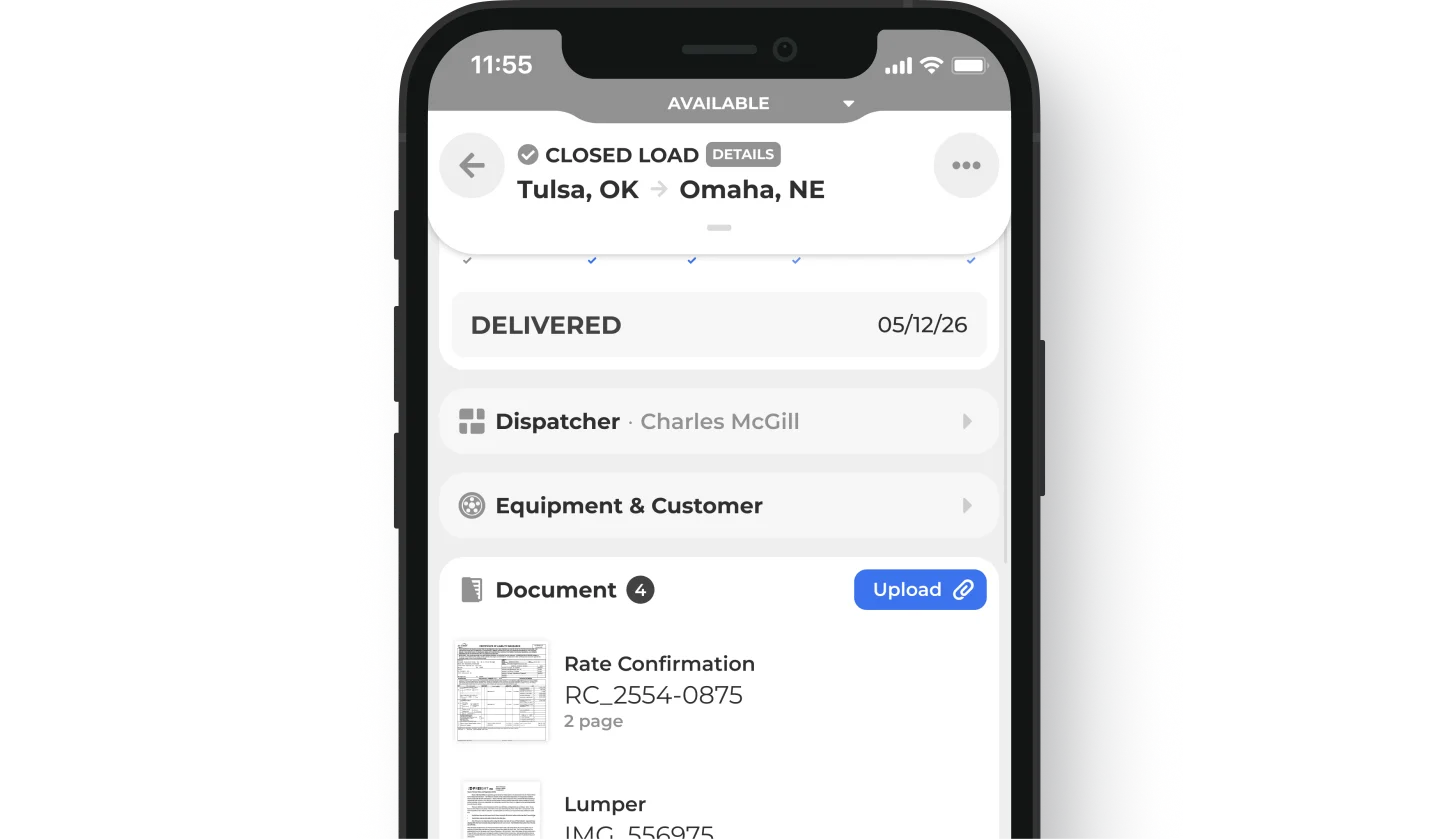Carrier RUTE driver app closed load with documents