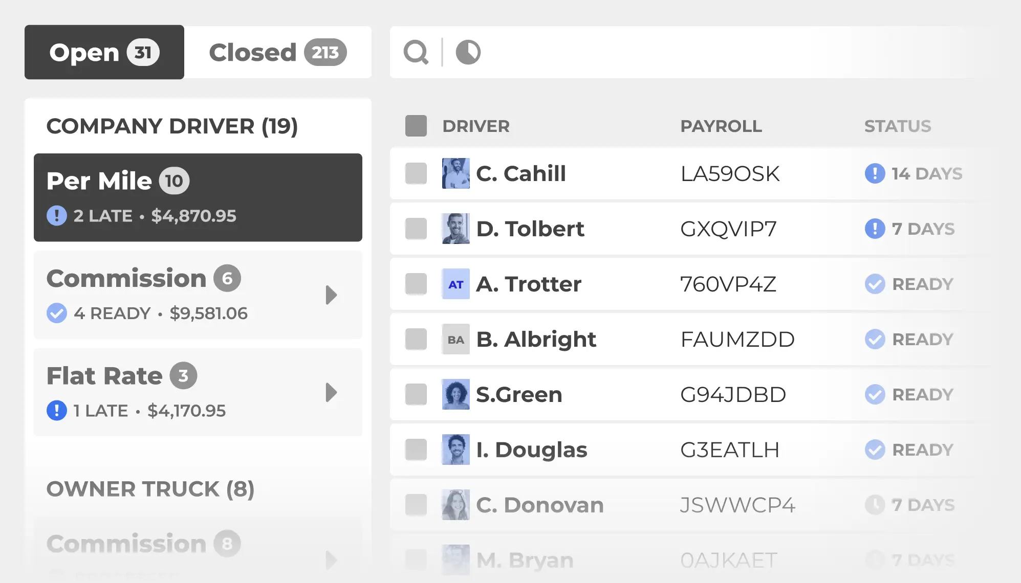 Driver payroll and dispatch list