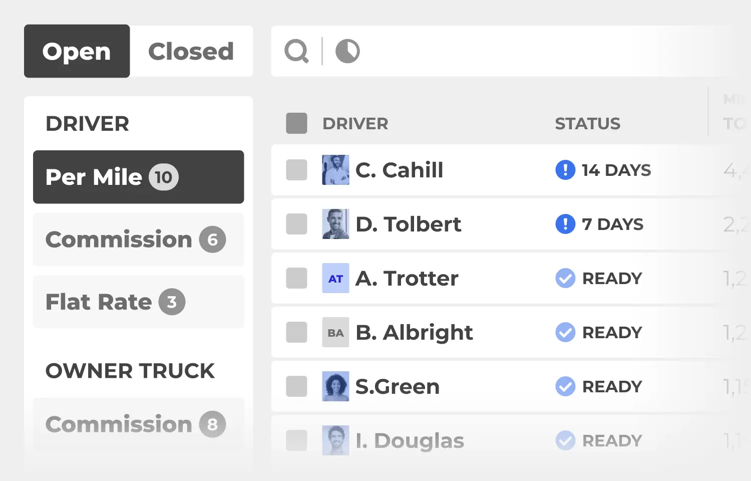 Payroll and driver management interface