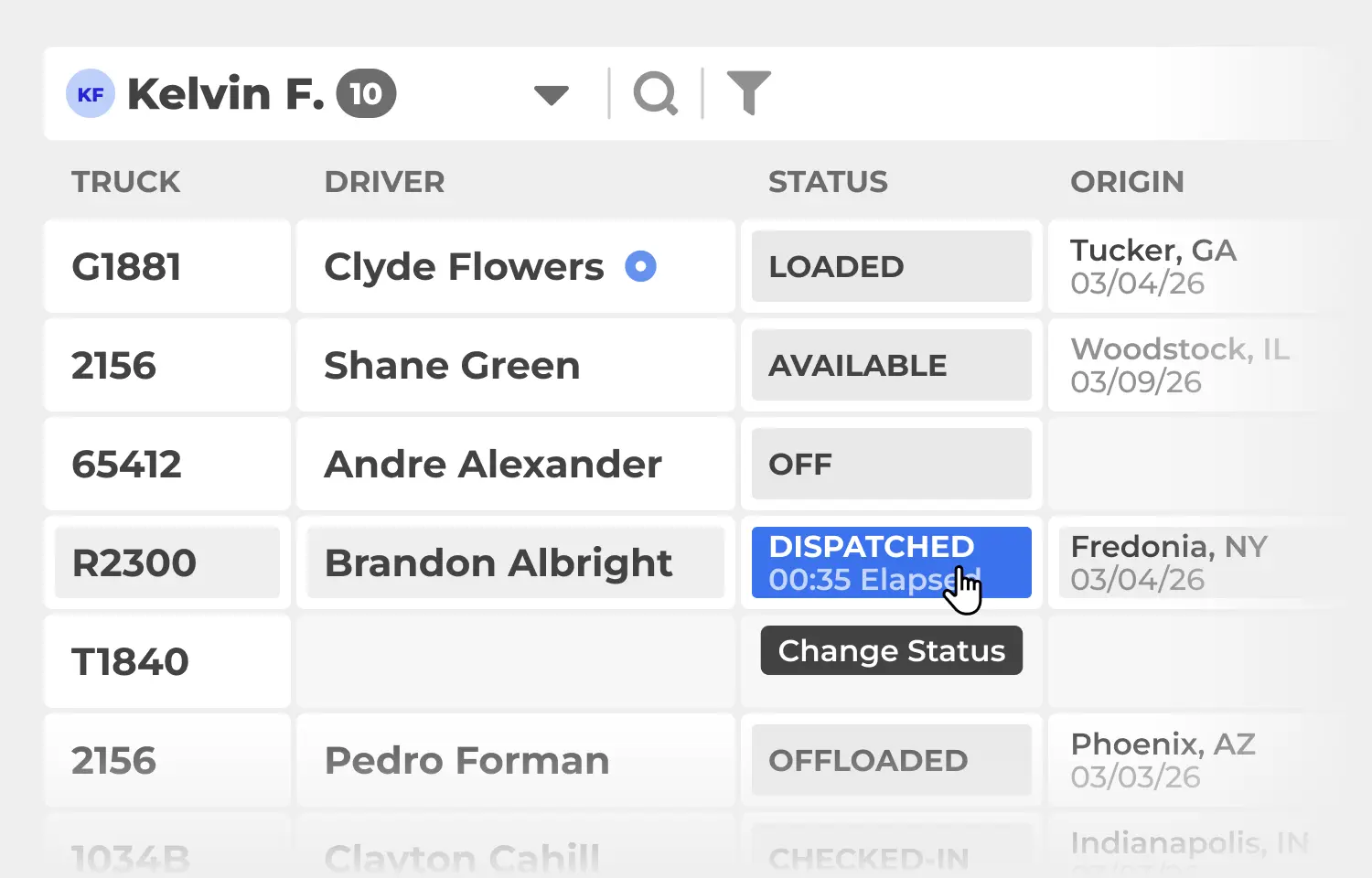 Dispatch board with live load status updates
